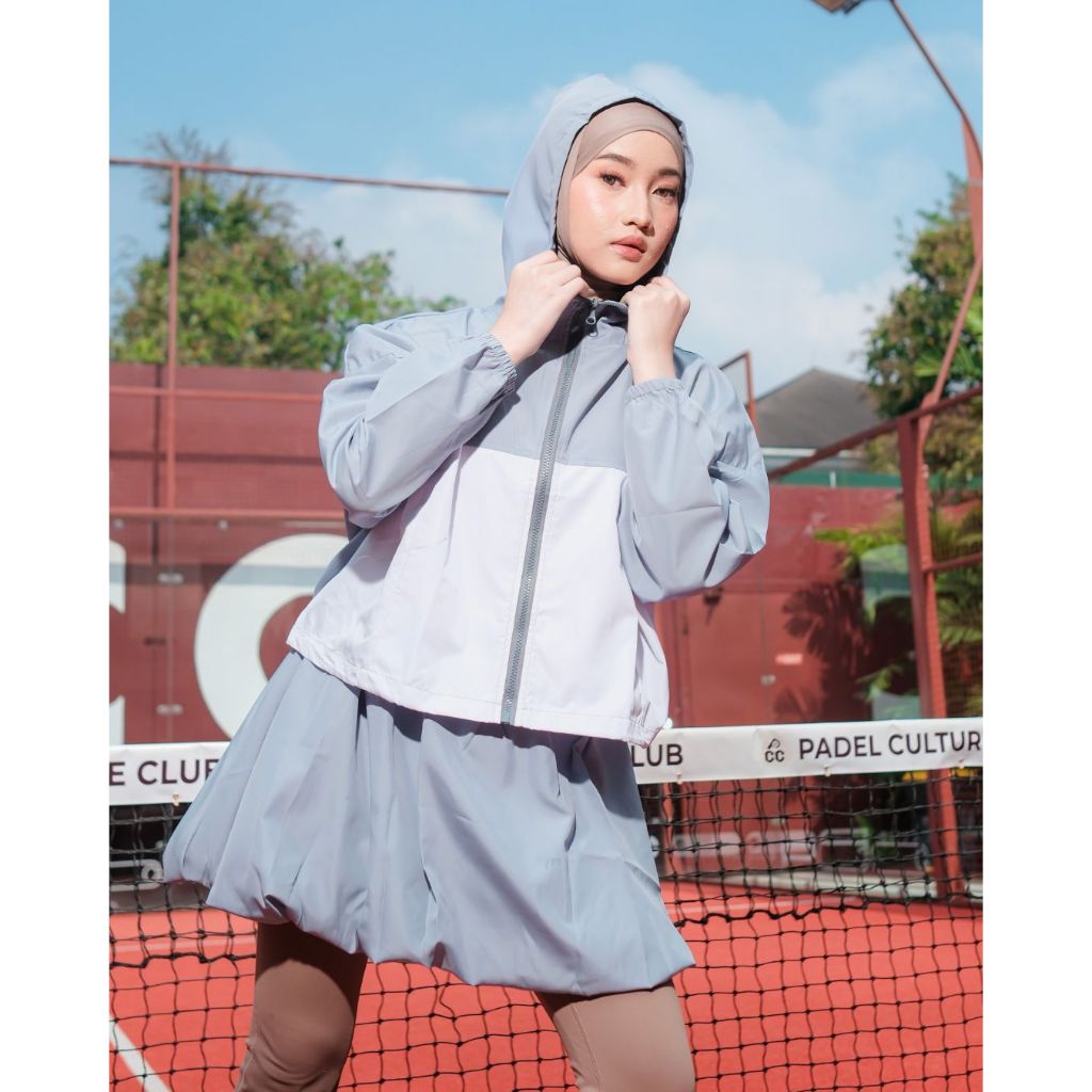 Nabela Crop Jacket & Ballon Skirt Set Pakaian Olahraga Wanita Padel Tenis Pilates Zumba Senam