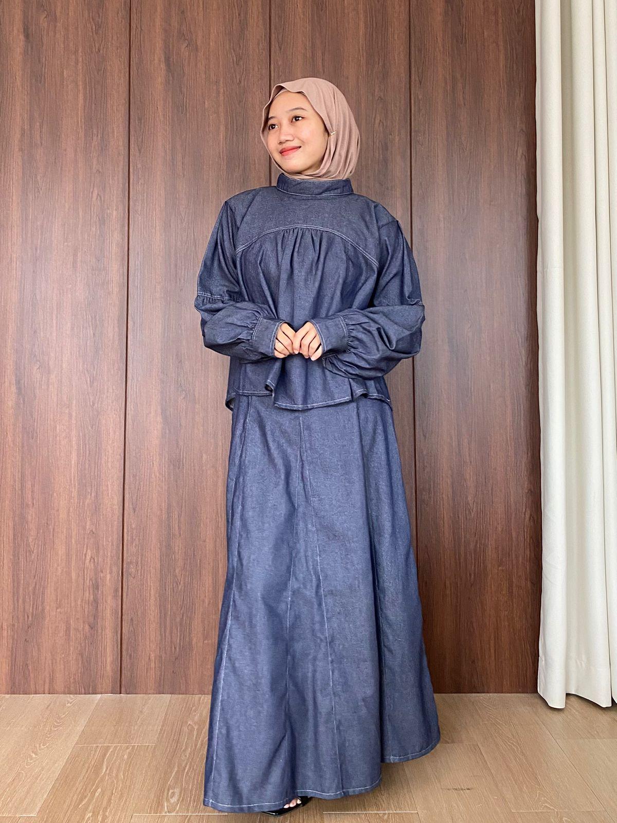 Tokyo Blouse and Jeans Skirt Soft Jeans Denim Syamaita Original