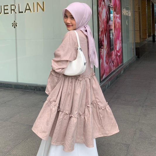 Syamaita Original Tunik Busui Ruffle Madina Cotton Premium Wudhu Friendly Atasan Muslim Wanita Dress Katun