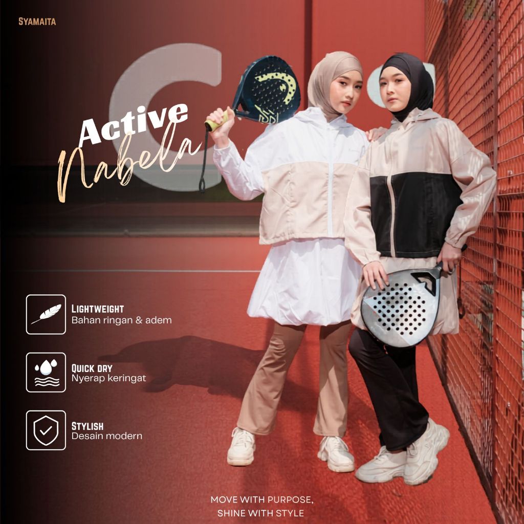 Nabela Crop Jacket & Ballon Skirt Set Pakaian Olahraga Wanita Padel Tenis Pilates Zumba Senam