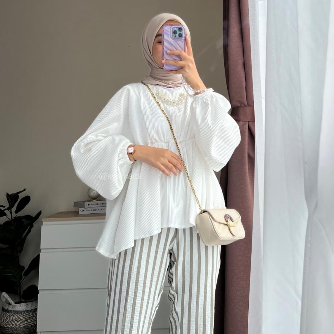 Syamaita Original Heira Pleats Blouse Busui Dan Wudhu Friendly Baju Wanita Muslim Atasan Basic Dewasa Santai